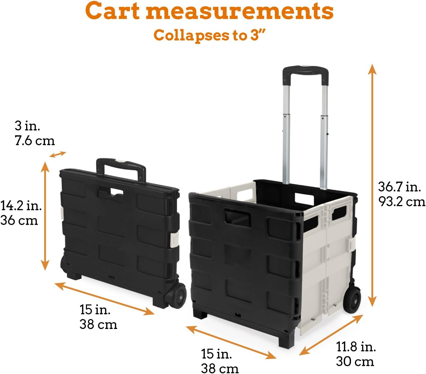 Ultra-Slim Rolling Collapsible Storage Pack-N-Roll Utility-carts, with Telescopic Handle, for Home, Garden, Shopping, Office, School use, Medium, Yellow & Black