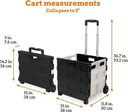 Ultra-Slim Rolling Collapsible Storage Pack-N-Roll Utility-carts, with Telescopic Handle, for Home, Garden, Shopping, Office, School use, Medium, Yellow & Black