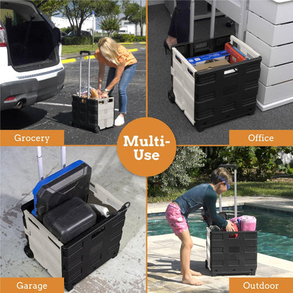 Ultra-Slim Rolling Collapsible Storage Pack-N-Roll Utility-carts, with Telescopic Handle, for Home, Garden, Shopping, Office, School use, Medium, Yellow & Black
