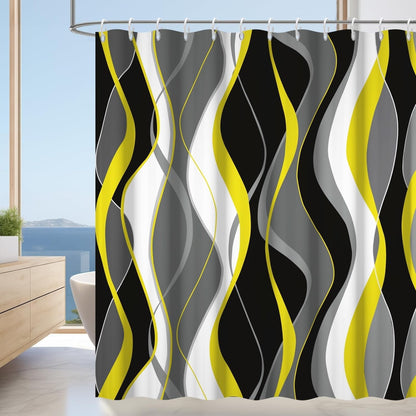 Yellow Abstract Geometric Lines Shower Curtain for Bathroom with Hooks Black Grey White Fabric Shower Curtains Modern Art Aesthetics Waterproof Bath Accessories Hotel Decor,72x72inch