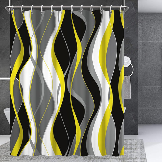 Yellow Abstract Geometric Lines Shower Curtain for Bathroom with Hooks Black Grey White Fabric Shower Curtains Modern Art Aesthetics Waterproof Bath Accessories Hotel Decor,72x72inch