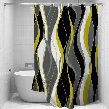 Yellow Abstract Geometric Lines Shower Curtain for Bathroom with Hooks Black Grey White Fabric Shower Curtains Modern Art Aesthetics Waterproof Bath Accessories Hotel Decor,72x72inch