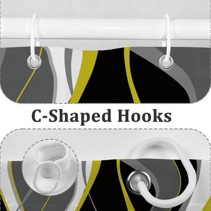 Yellow Abstract Geometric Lines Shower Curtain for Bathroom with Hooks Black Grey White Fabric Shower Curtains Modern Art Aesthetics Waterproof Bath Accessories Hotel Decor,72x72inch