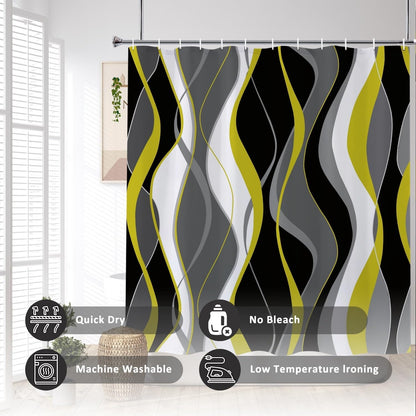 Yellow Abstract Geometric Lines Shower Curtain for Bathroom with Hooks Black Grey White Fabric Shower Curtains Modern Art Aesthetics Waterproof Bath Accessories Hotel Decor,72x72inch