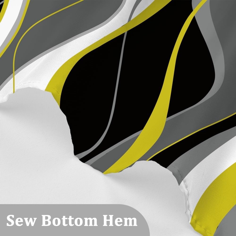 Yellow Abstract Geometric Lines Shower Curtain for Bathroom with Hooks Black Grey White Fabric Shower Curtains Modern Art Aesthetics Waterproof Bath Accessories Hotel Decor,72x72inch