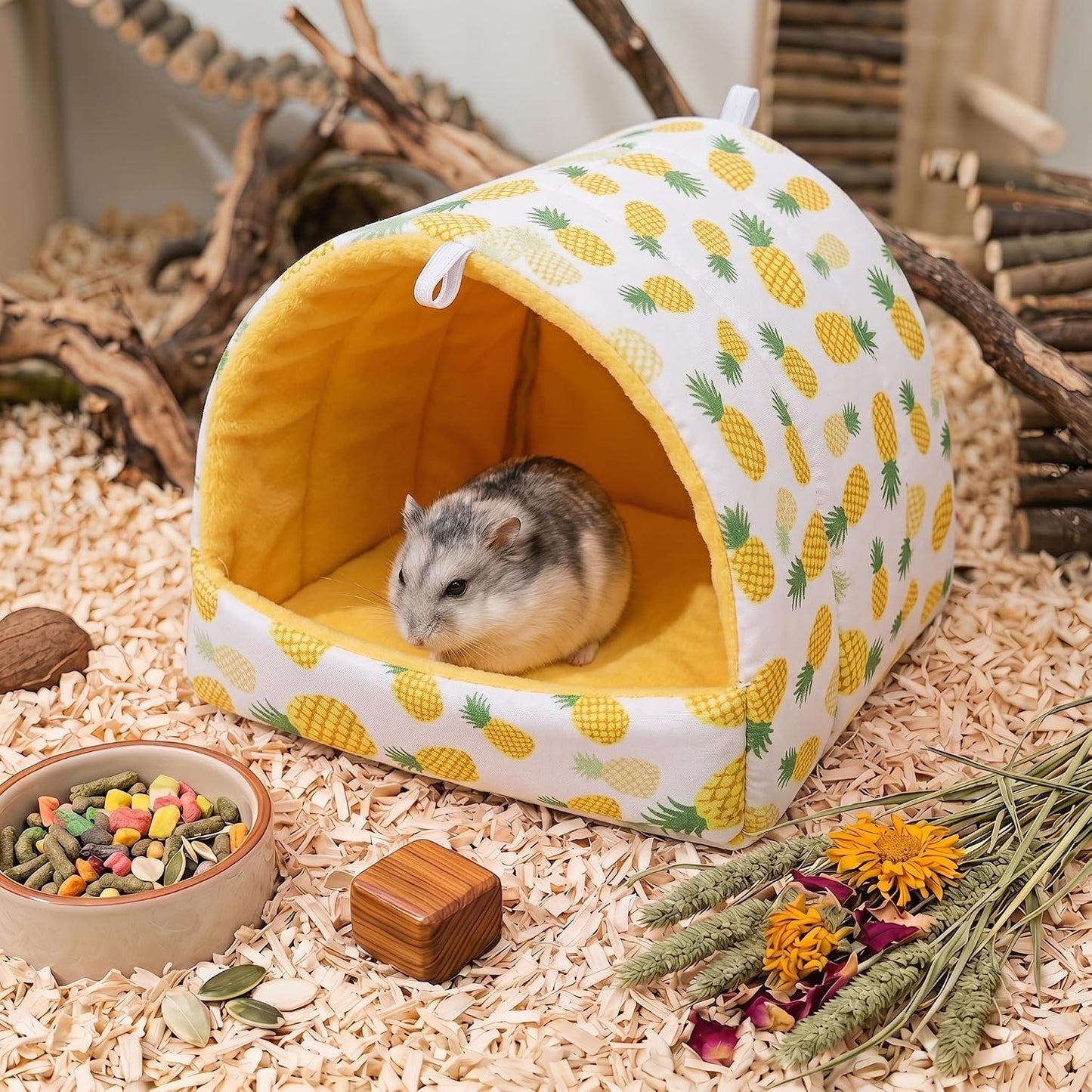Rat Hamster Warm Bed House Hut Hanging Hammock Cute Nest for Small and Medium-Sized Pets (L), Suitable for Larger Pets(XL)-L-Yellow