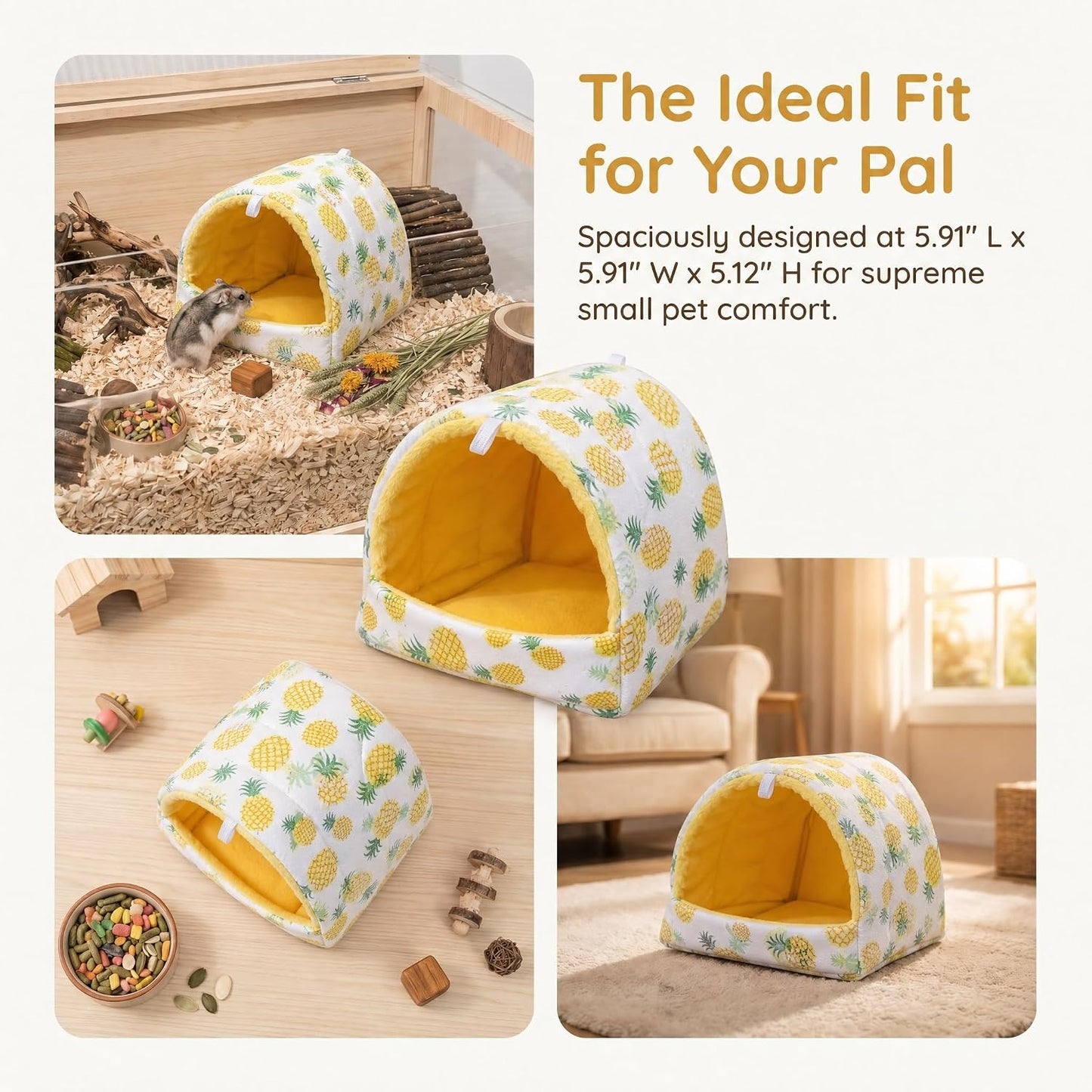 Rat Hamster Warm Bed House Hut Hanging Hammock Cute Nest for Small and Medium-Sized Pets (L), Suitable for Larger Pets(XL)-L-Yellow