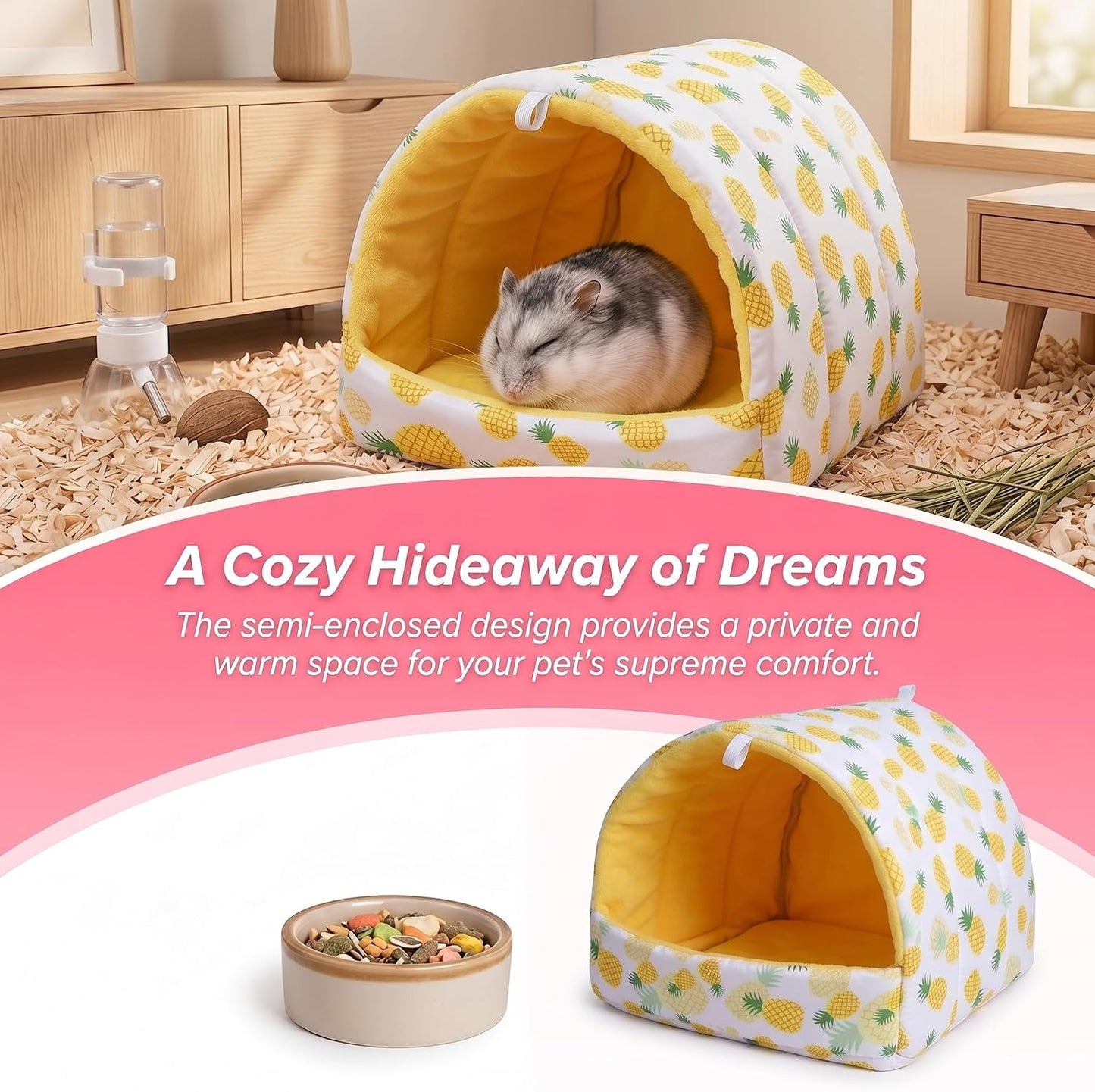 Rat Hamster Warm Bed House Hut Hanging Hammock Cute Nest for Small and Medium-Sized Pets (L), Suitable for Larger Pets(XL)-L-Yellow