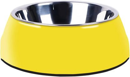 2-in-1 Detachable Stainless Steel Pet Bowls for Dogs Cats - Stackable Food & Water Bowl Set with Non-Slip Base - Dishwasher Safe Whisker-Friendly Dog Bowls - 7 Colors 4 Sizes (Yellow)