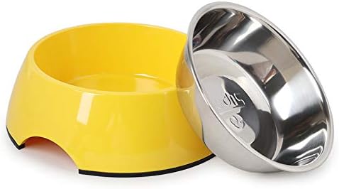 2-in-1 Detachable Stainless Steel Pet Bowls for Dogs Cats - Stackable Food & Water Bowl Set with Non-Slip Base - Dishwasher Safe Whisker-Friendly Dog Bowls - 7 Colors 4 Sizes (Yellow)