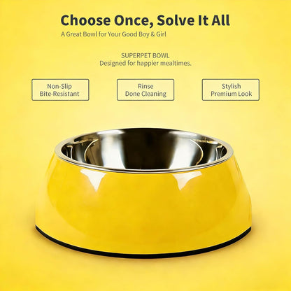 2-in-1 Detachable Stainless Steel Pet Bowls for Dogs Cats - Stackable Food & Water Bowl Set with Non-Slip Base - Dishwasher Safe Whisker-Friendly Dog Bowls - 7 Colors 4 Sizes (Yellow)