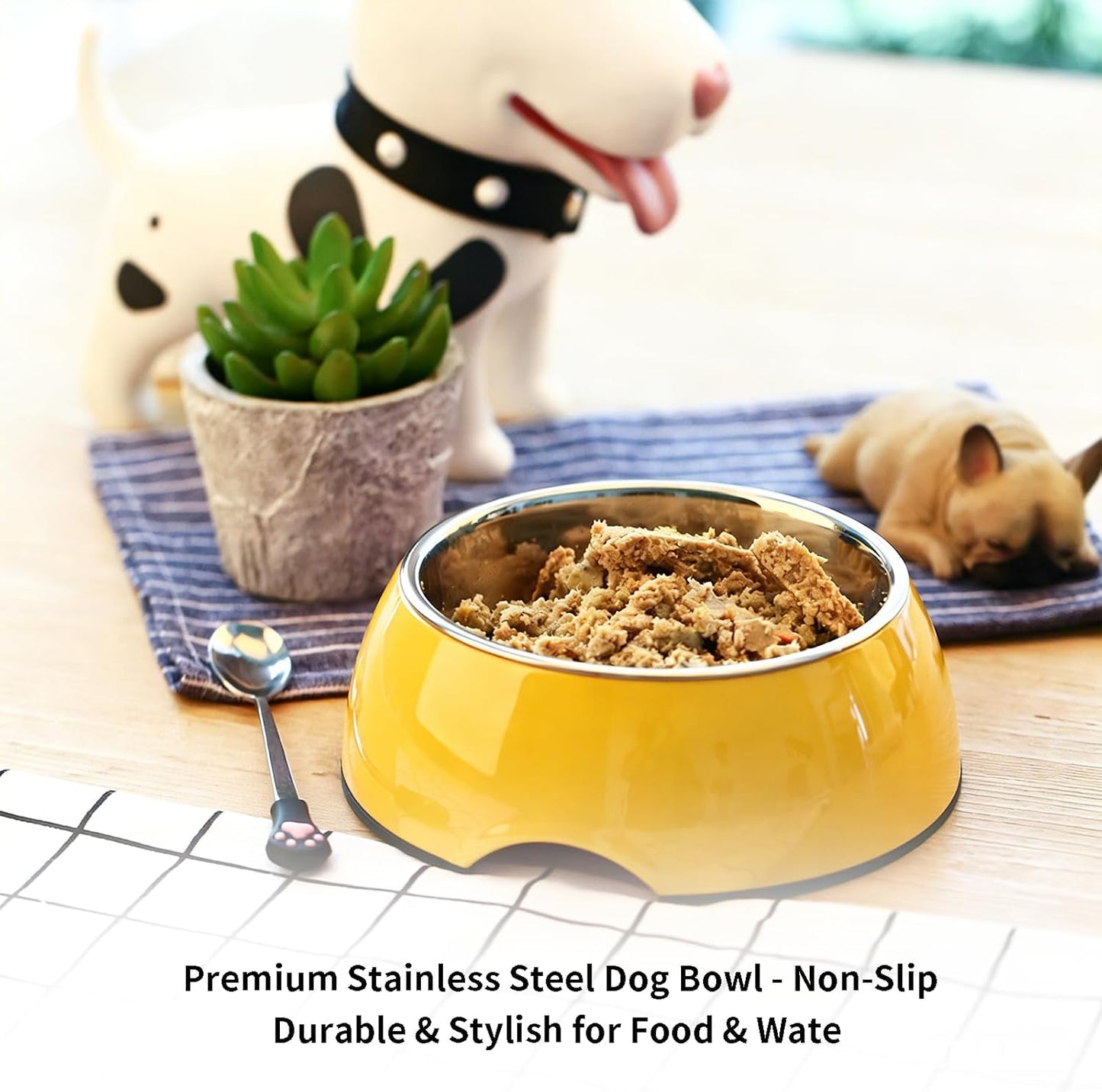 2-in-1 Detachable Stainless Steel Pet Bowls for Dogs Cats - Stackable Food & Water Bowl Set with Non-Slip Base - Dishwasher Safe Whisker-Friendly Dog Bowls - 7 Colors 4 Sizes (Yellow)