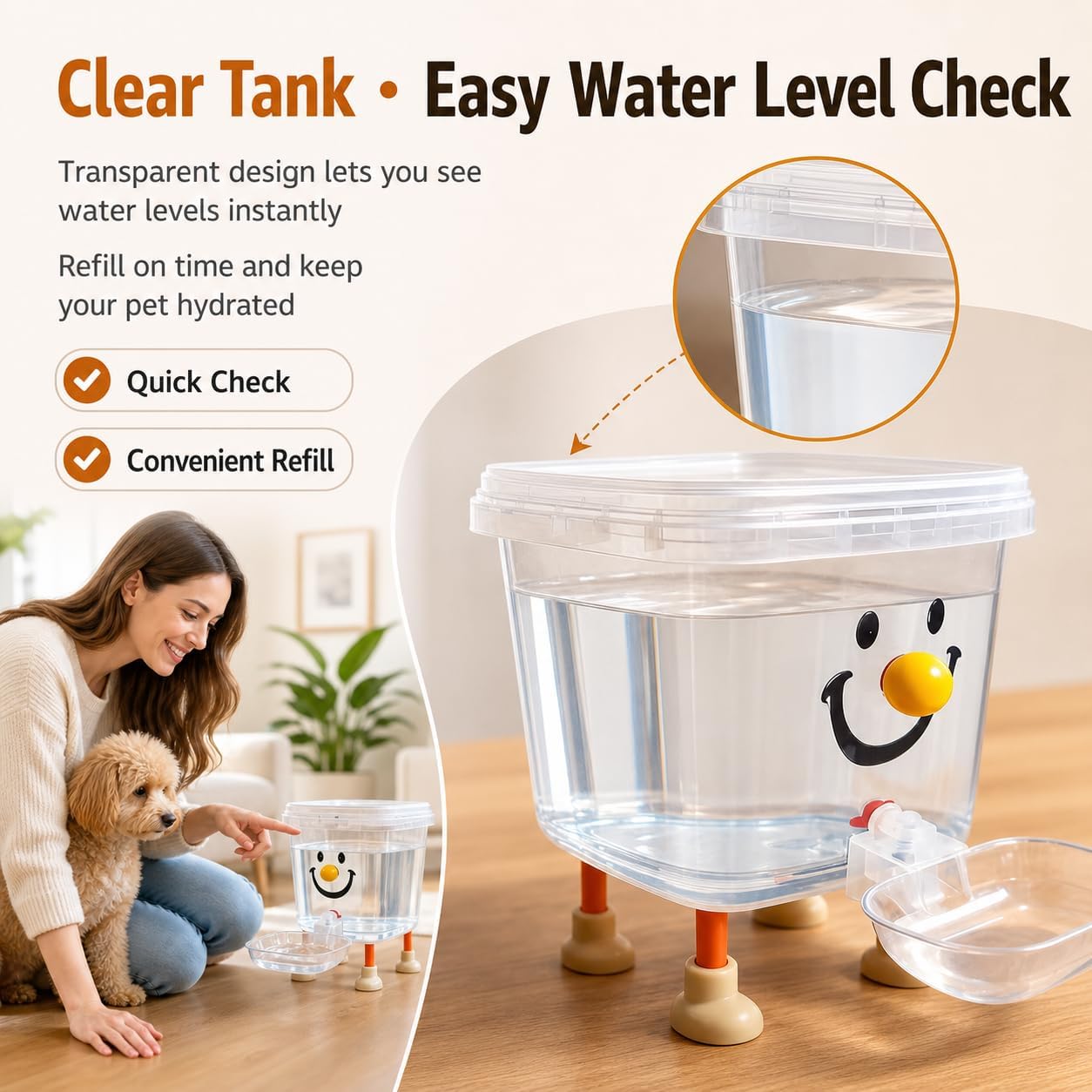 Pet Water Dispenser with Large Capacity, Gravity Water Bowl,for Dogs and Cats，Yellow Nose-5L