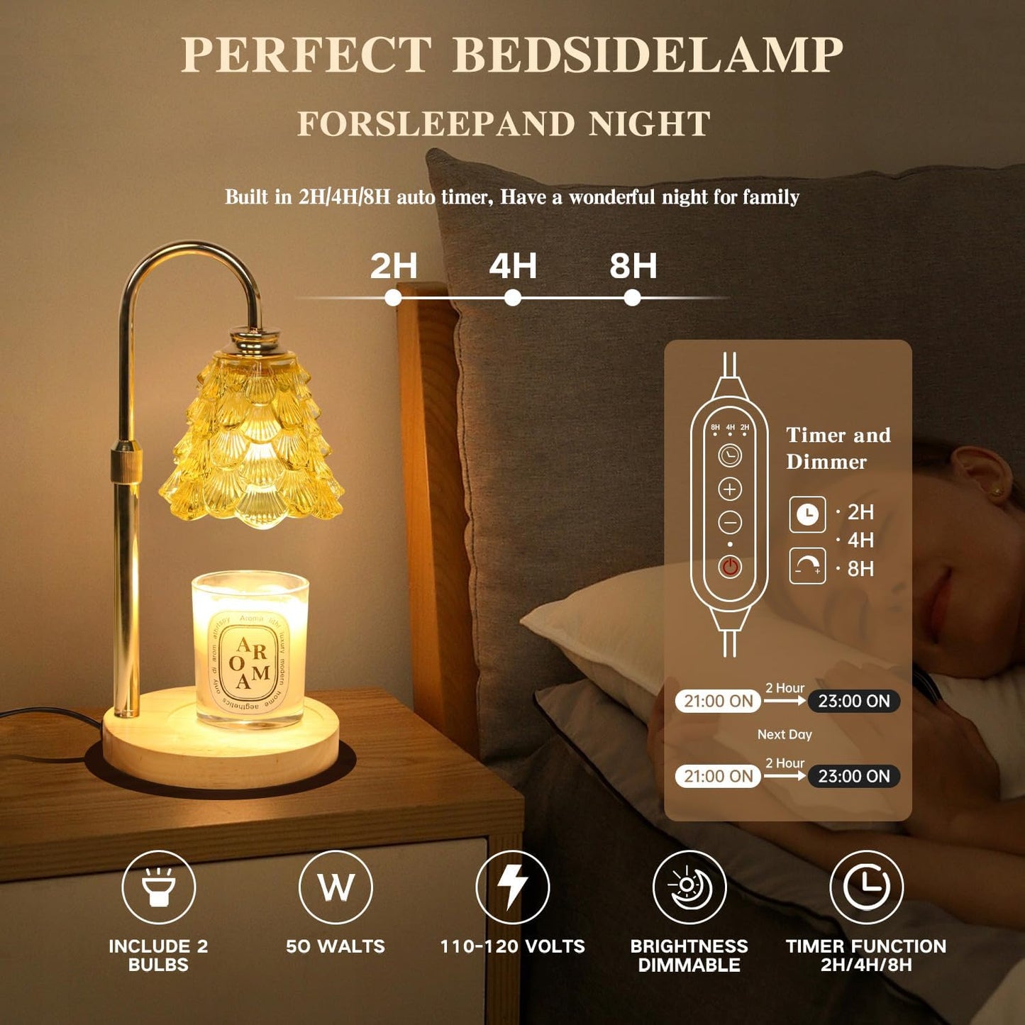 Fragrance Candle Warmer Lamp，Electric Candle Warmer with Timer & Dimmer，Mom Christmas Birthday Gifts for Women, House Warming Gifts New Home Bedroom Decor