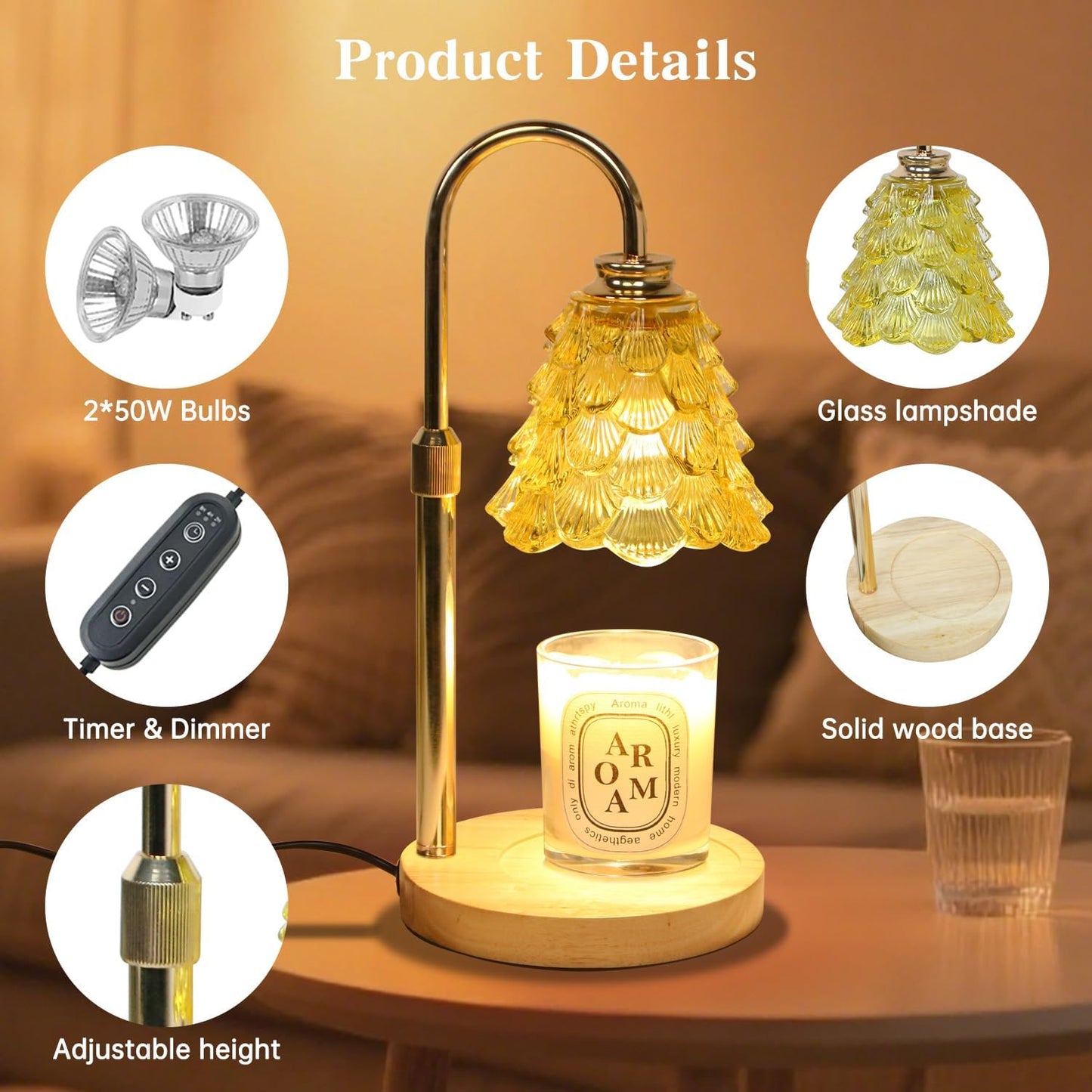 Fragrance Candle Warmer Lamp，Electric Candle Warmer with Timer & Dimmer，Mom Christmas Birthday Gifts for Women, House Warming Gifts New Home Bedroom Decor