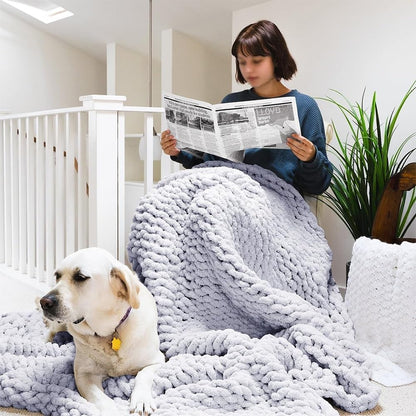 Chunky Knit Blanket Throw, Hand Knitted Warm Chenille Throw Blanket, Soft Thick Yarn Cable Knit Blanket, Breathable Fleece Banket Bedspread Throw for Couch Bed Sofa(Yellow,60x60cm)
