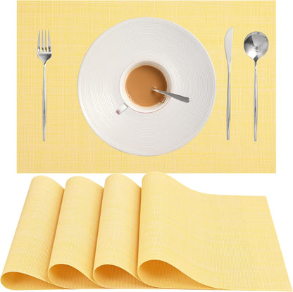 Placemats Set of 4 Washable Heat-Resistant Non Slip Braided Table Mats Woven PVC Vinyl Kitchen Dining Patio Table Place Mats for Dinner Parties BBQs Indoor and Ourdoor Use.18"x12"(Light Yellow)