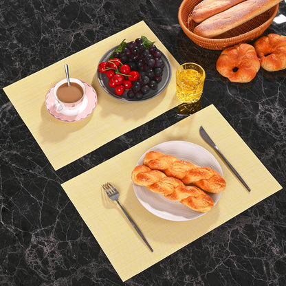 Placemats Set of 4 Washable Heat-Resistant Non Slip Braided Table Mats Woven PVC Vinyl Kitchen Dining Patio Table Place Mats for Dinner Parties BBQs Indoor and Ourdoor Use.18"x12"(Light Yellow)