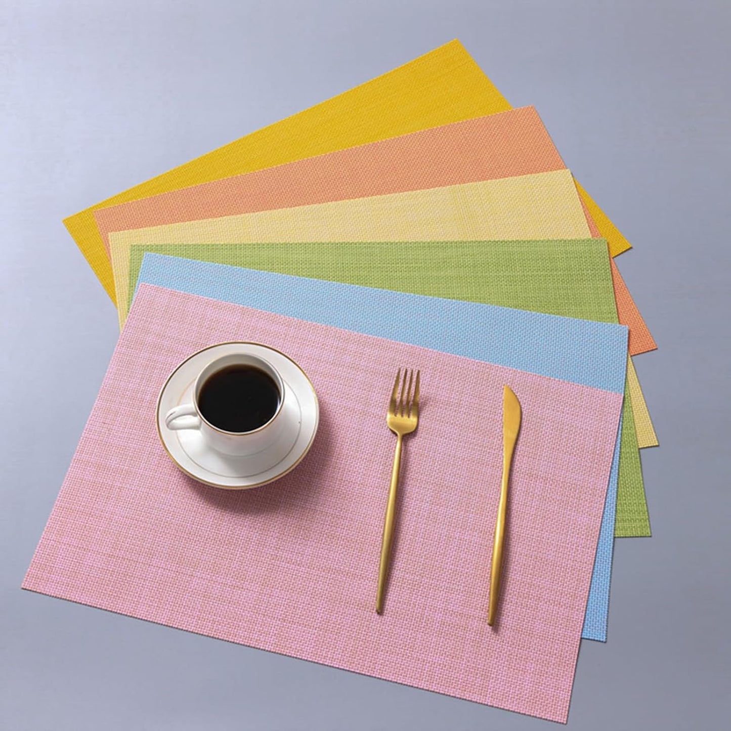 Placemats Set of 4 Washable Heat-Resistant Non Slip Braided Table Mats Woven PVC Vinyl Kitchen Dining Patio Table Place Mats for Dinner Parties BBQs Indoor and Ourdoor Use.18"x12"(Light Yellow)