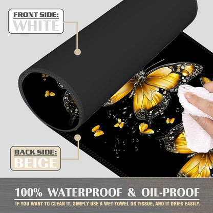 Large Mouse Pad Set,Extended Mouse Pad+Keyboard Wrist Rest Support Desk Pad Memory Foam Ergonomic Easy Typing,31.5×11.8 in Desk Mat Set for Home Office,Yellow Butterfly