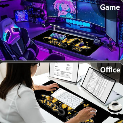 Large Mouse Pad Set,Extended Mouse Pad+Keyboard Wrist Rest Support Desk Pad Memory Foam Ergonomic Easy Typing,31.5×11.8 in Desk Mat Set for Home Office,Yellow Butterfly