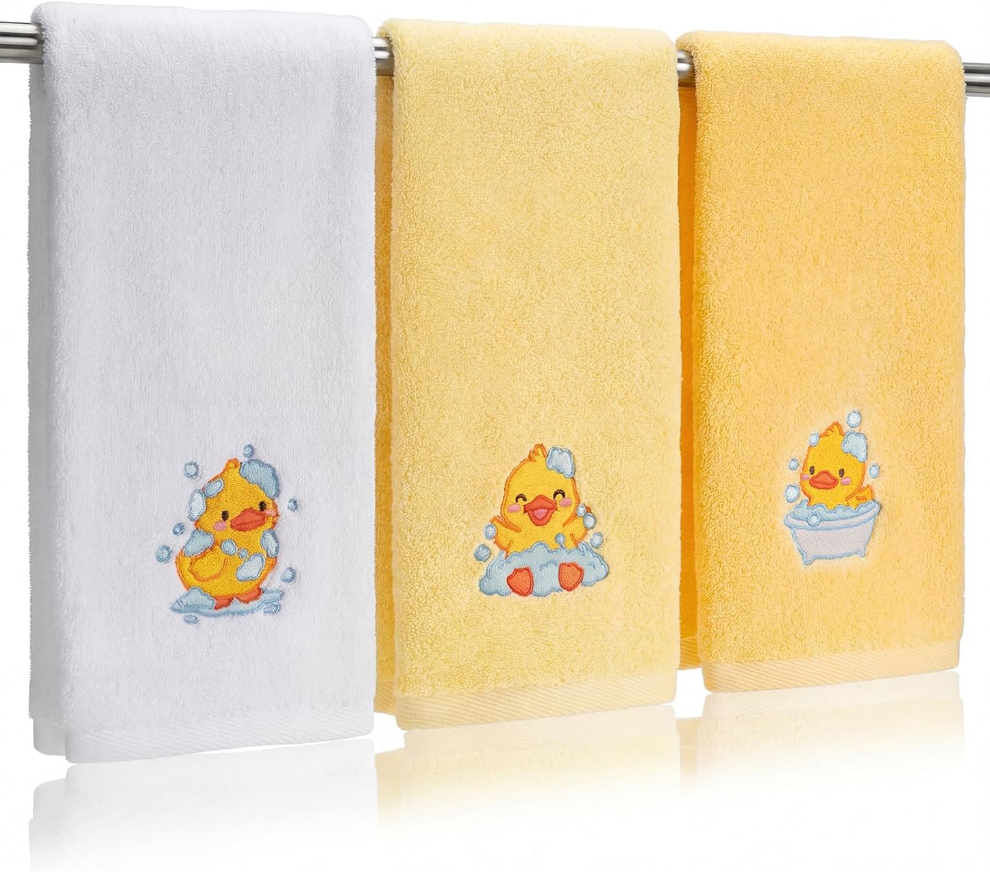 3 Pcs Yellow Ducks Hand Towels for Bathroom Yellow Farmhouse Cute Bathroom Decor 14x29 Inch Cotton Embroidered Decorative Bath Guest Hand Towels Soft Absorbent Kitchen Towel Home Room Decor Gifts