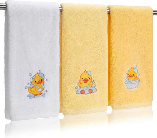 3 Pcs Yellow Ducks Hand Towels for Bathroom Yellow Farmhouse Cute Bathroom Decor 14x29 Inch Cotton Embroidered Decorative Bath Guest Hand Towels Soft Absorbent Kitchen Towel Home Room Decor Gifts