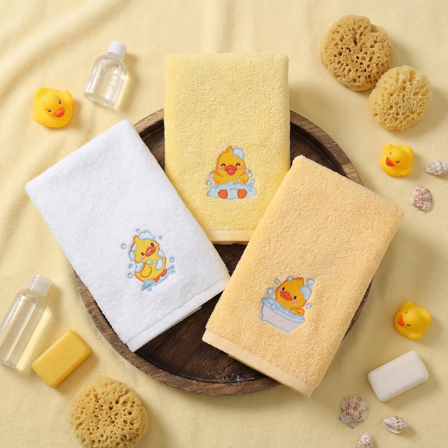 3 Pcs Yellow Ducks Hand Towels for Bathroom Yellow Farmhouse Cute Bathroom Decor 14x29 Inch Cotton Embroidered Decorative Bath Guest Hand Towels Soft Absorbent Kitchen Towel Home Room Decor Gifts