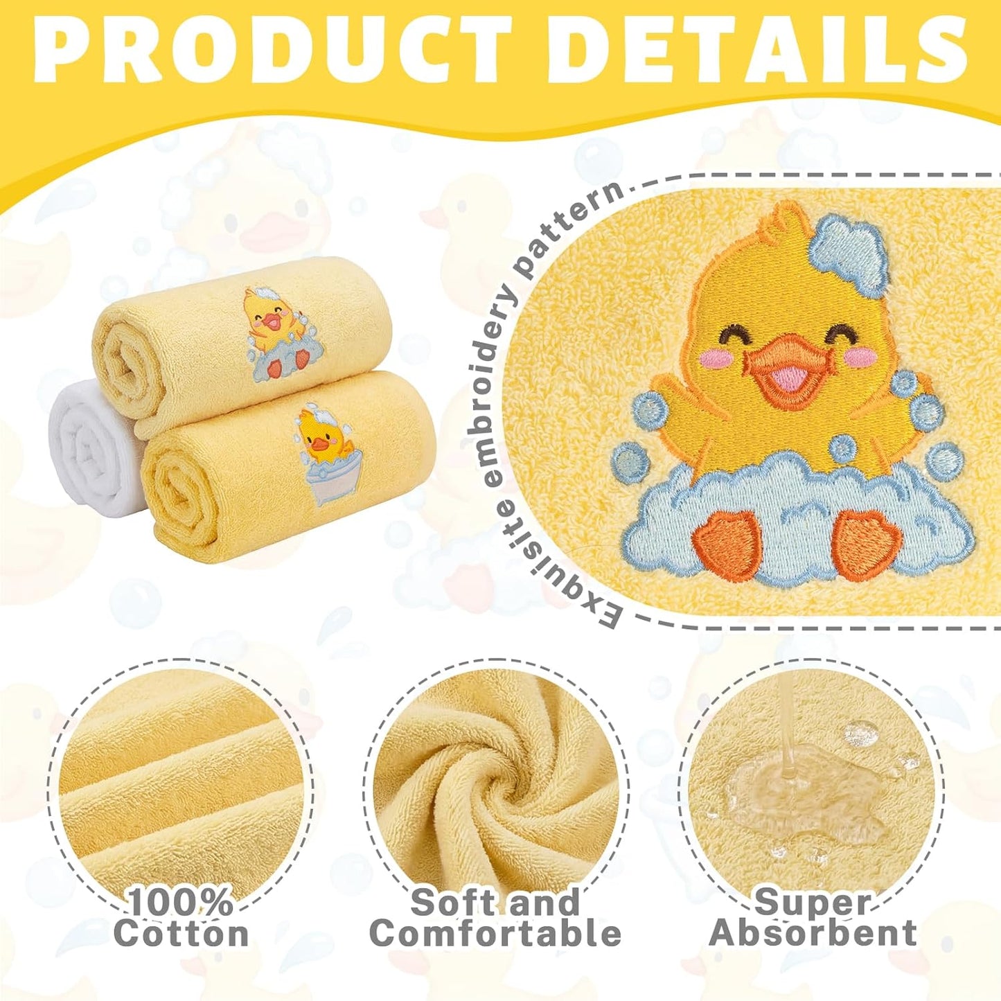 3 Pcs Yellow Ducks Hand Towels for Bathroom Yellow Farmhouse Cute Bathroom Decor 14x29 Inch Cotton Embroidered Decorative Bath Guest Hand Towels Soft Absorbent Kitchen Towel Home Room Decor Gifts