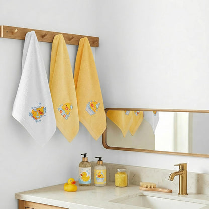 3 Pcs Yellow Ducks Hand Towels for Bathroom Yellow Farmhouse Cute Bathroom Decor 14x29 Inch Cotton Embroidered Decorative Bath Guest Hand Towels Soft Absorbent Kitchen Towel Home Room Decor Gifts