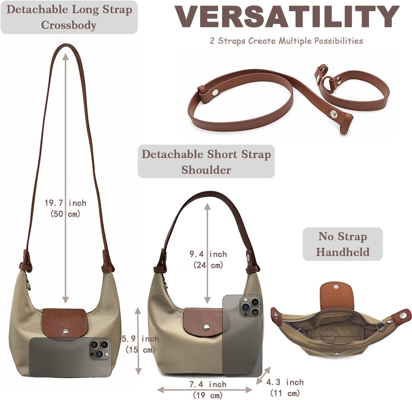 Convertible Women Underarm Bag Shoulder Purses with 2 Straps, Handbag Zipper Closure Minimalist Dumpling Design