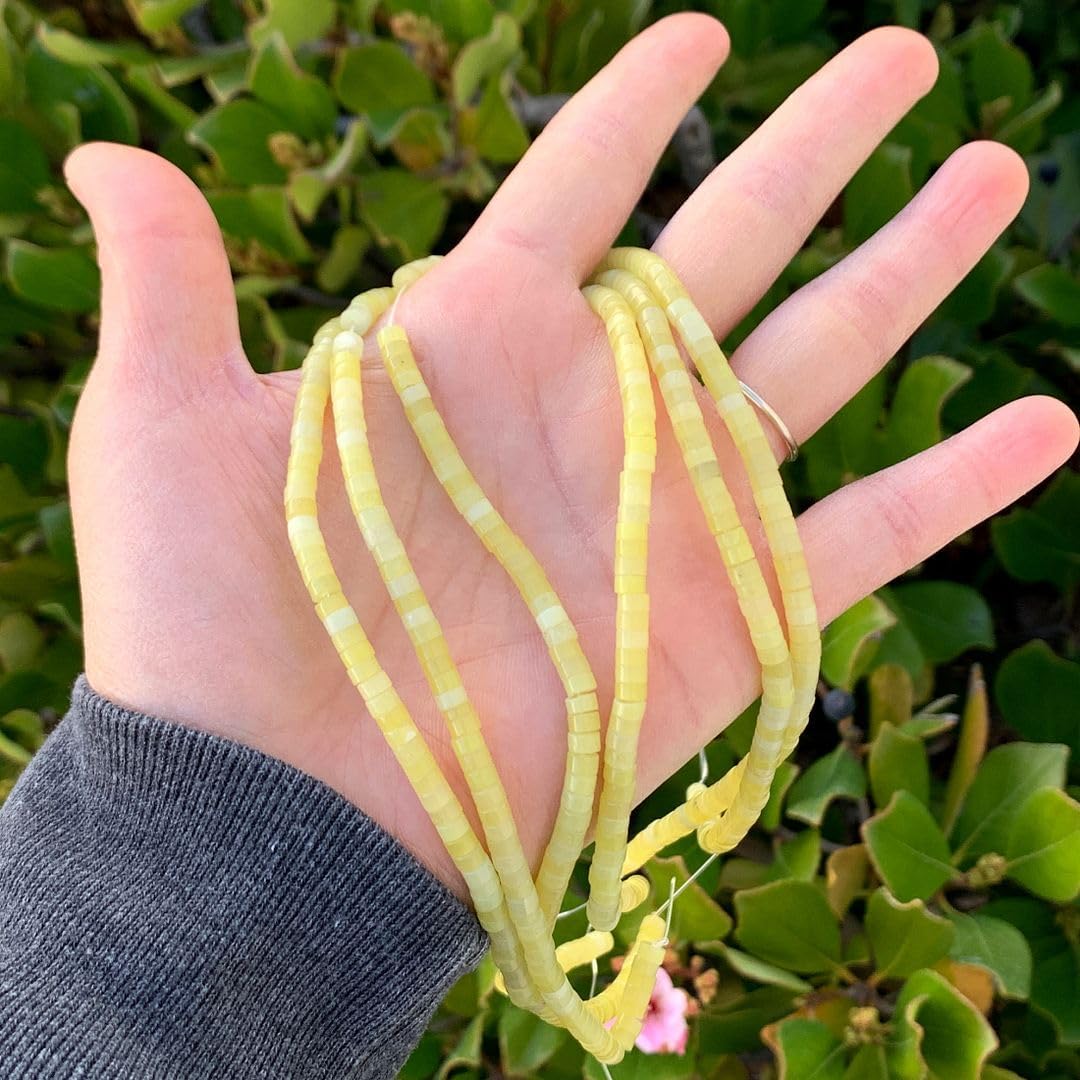 Adabele 14.5 Inch Natural Yellow Lemon Jade Gemstone 4x2mm Small Heishi Tube Rondelle Beads