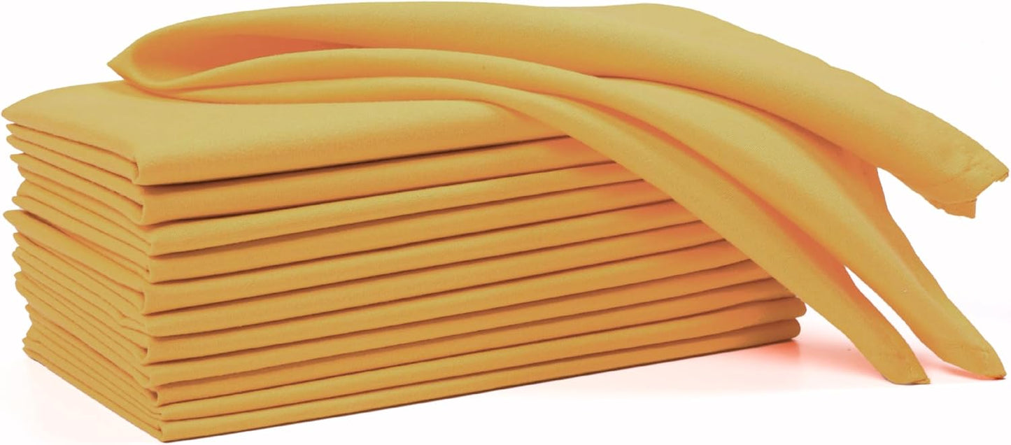 Set of 12 Polyester Cloth Napkins 18x18 Inches - Washable Dinner Napkins with Hemmed Edges for Weddings, Thanksgiving, Hotel - Durable Table Linen for Parties or Everyday Use - Mustard