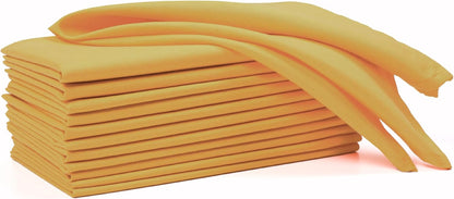 Set of 12 Polyester Cloth Napkins 18x18 Inches - Washable Dinner Napkins with Hemmed Edges for Weddings, Thanksgiving, Hotel - Durable Table Linen for Parties or Everyday Use - Mustard