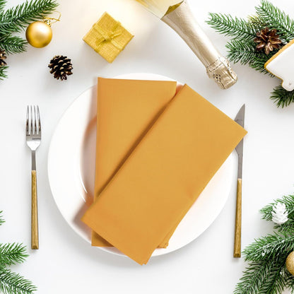Set of 12 Polyester Cloth Napkins 18x18 Inches - Washable Dinner Napkins with Hemmed Edges for Weddings, Thanksgiving, Hotel - Durable Table Linen for Parties or Everyday Use - Mustard