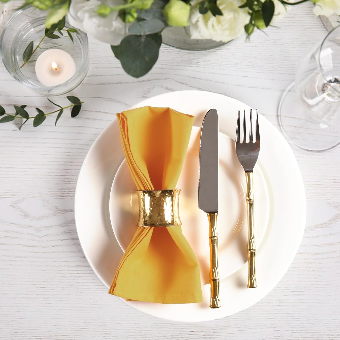 Set of 12 Polyester Cloth Napkins 18x18 Inches - Washable Dinner Napkins with Hemmed Edges for Weddings, Thanksgiving, Hotel - Durable Table Linen for Parties or Everyday Use - Mustard