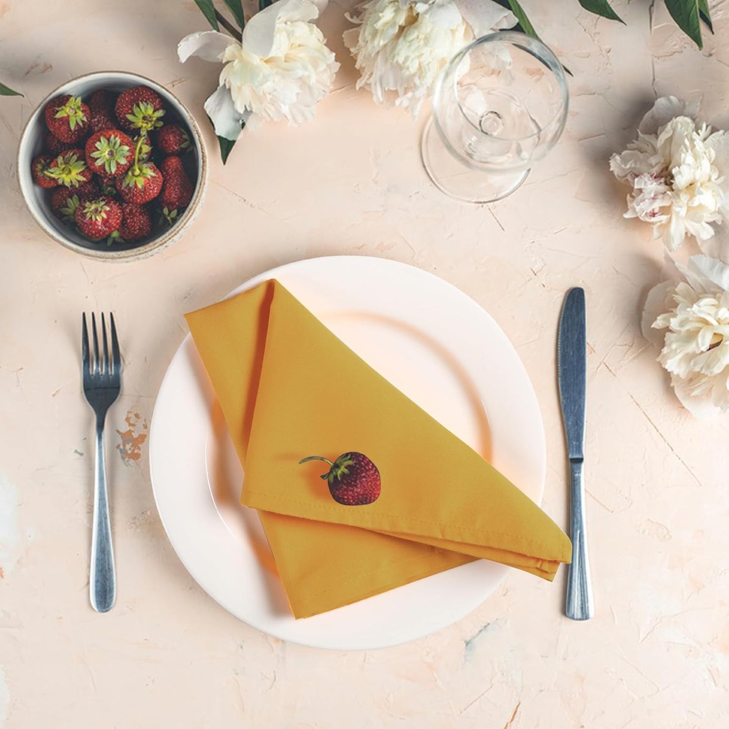 Set of 12 Polyester Cloth Napkins 18x18 Inches - Washable Dinner Napkins with Hemmed Edges for Weddings, Thanksgiving, Hotel - Durable Table Linen for Parties or Everyday Use - Mustard