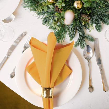 Set of 12 Polyester Cloth Napkins 18x18 Inches - Washable Dinner Napkins with Hemmed Edges for Weddings, Thanksgiving, Hotel - Durable Table Linen for Parties or Everyday Use - Mustard