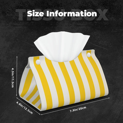 Lemon Yellow Stripes Tissue Box Cover, Pu Leather Tissue Case Covers Rectangle Decorative Tissue Box Holder Waterproof Tissue Holder Organizer for Bathroom Home Office