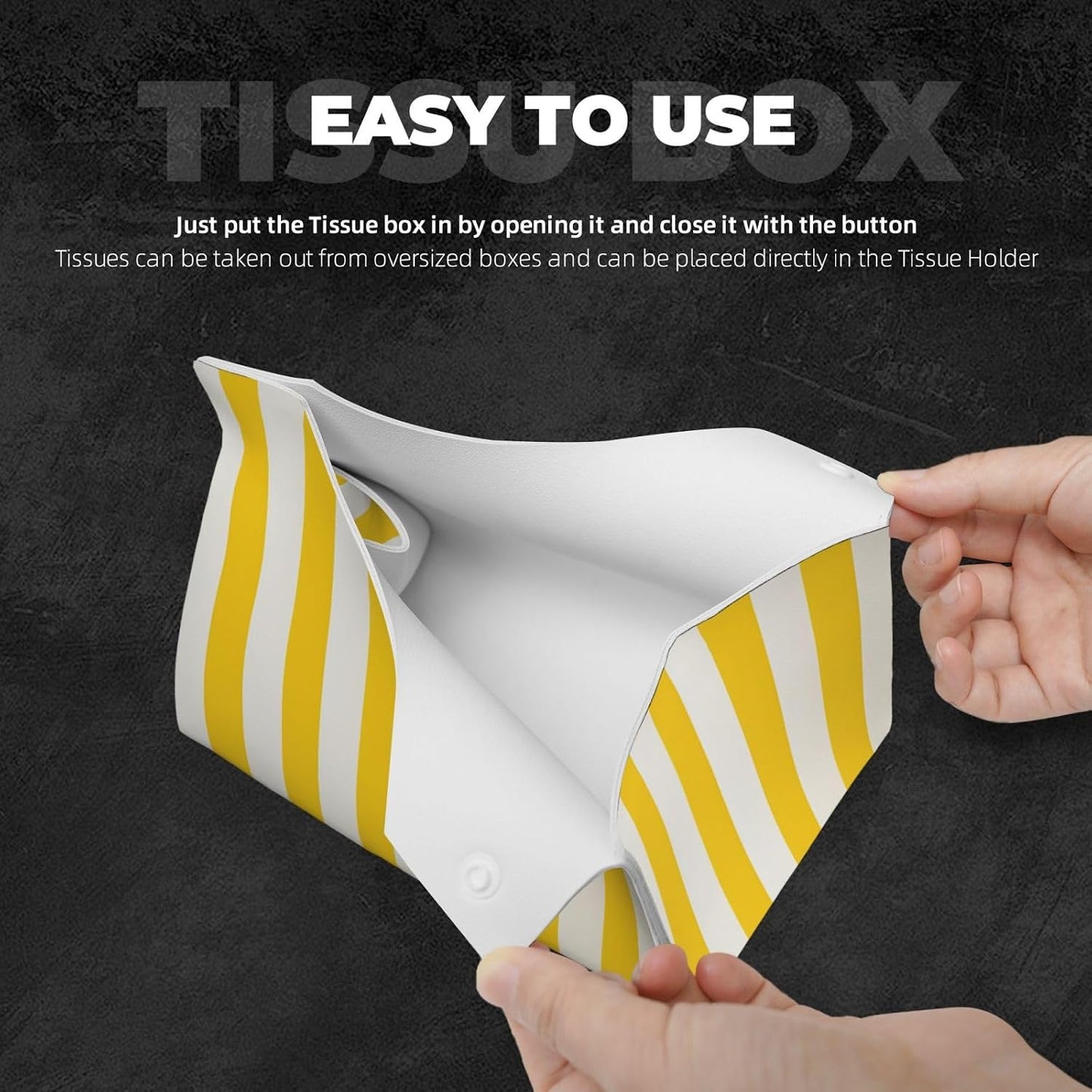 Lemon Yellow Stripes Tissue Box Cover, Pu Leather Tissue Case Covers Rectangle Decorative Tissue Box Holder Waterproof Tissue Holder Organizer for Bathroom Home Office