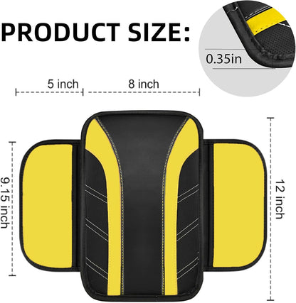10 Pcs Car Floor Mats Full Set & Sport Leather Steering Wheel Cover 14.5-15 inch, Center Console Cover, Seat Belt Cushion, Cup Holder Coaster, Universal Automobile Interior Sets (Yellow)
