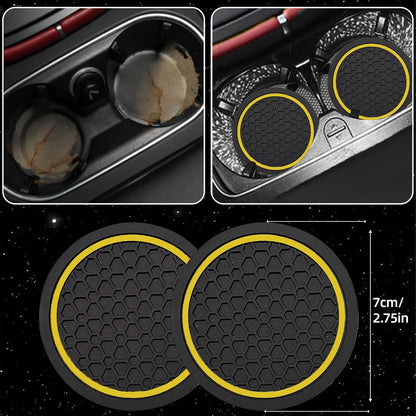 10 Pcs Car Floor Mats Full Set & Sport Leather Steering Wheel Cover 14.5-15 inch, Center Console Cover, Seat Belt Cushion, Cup Holder Coaster, Universal Automobile Interior Sets (Yellow)