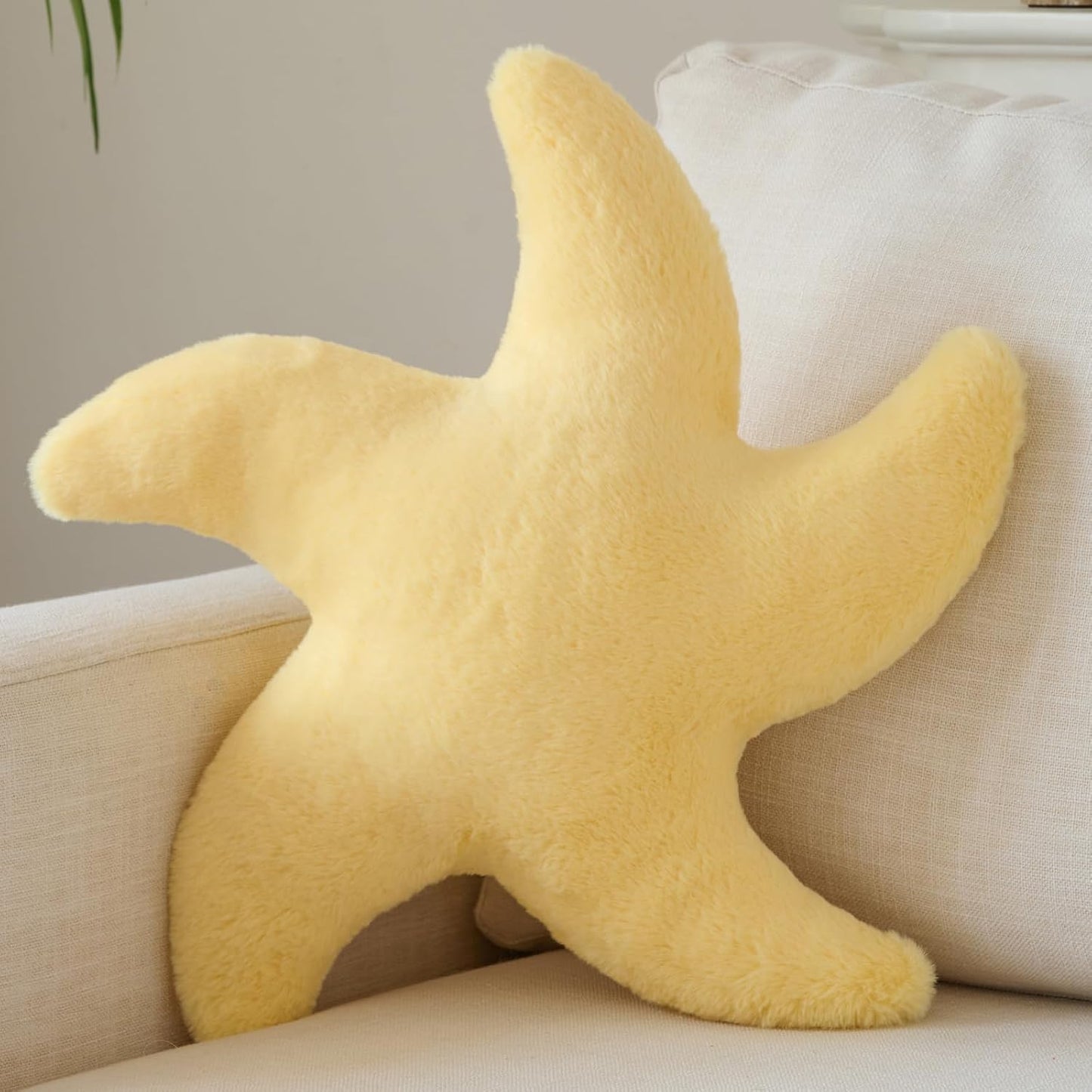 Starfish Pillow, 14.9" Cute Aesthetic Room Decor Accent Pillows, Yellow | Decorative Pillows Plush with Soft Faux Rabbit Fur for Couch, Bed, Seating, Bedroom, Living Room