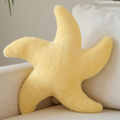 Starfish Pillow, 14.9" Cute Aesthetic Room Decor Accent Pillows, Yellow | Decorative Pillows Plush with Soft Faux Rabbit Fur for Couch, Bed, Seating, Bedroom, Living Room
