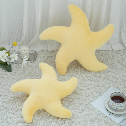 Starfish Pillow, 14.9" Cute Aesthetic Room Decor Accent Pillows, Yellow | Decorative Pillows Plush with Soft Faux Rabbit Fur for Couch, Bed, Seating, Bedroom, Living Room