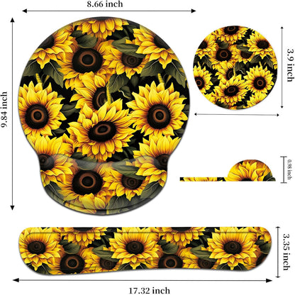 Keyboard Wrist Rest and Mouse Pad Wrist Support Set with Coaster,Ergonomic Mouse Pad,Comfortable for Easy Typing, Pain Relief,Memory Foam Keyboard Pad Set for Laptop Mac,Cute Yellow Sunflowers