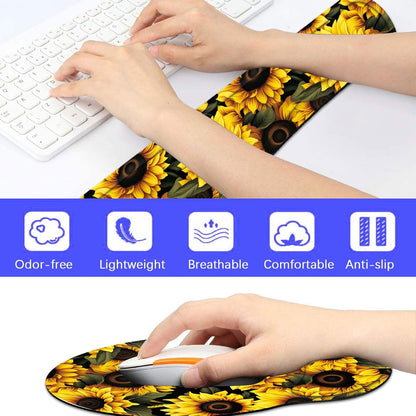 Keyboard Wrist Rest and Mouse Pad Wrist Support Set with Coaster,Ergonomic Mouse Pad,Comfortable for Easy Typing, Pain Relief,Memory Foam Keyboard Pad Set for Laptop Mac,Cute Yellow Sunflowers