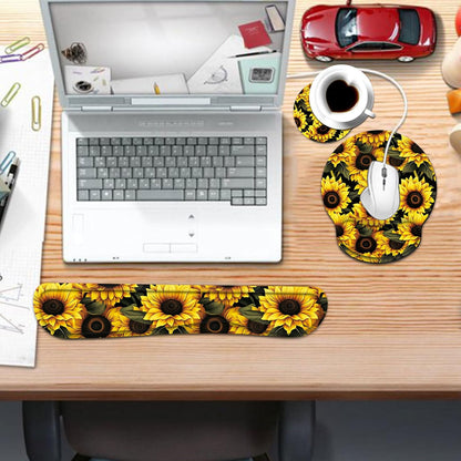 Keyboard Wrist Rest and Mouse Pad Wrist Support Set with Coaster,Ergonomic Mouse Pad,Comfortable for Easy Typing, Pain Relief,Memory Foam Keyboard Pad Set for Laptop Mac,Cute Yellow Sunflowers