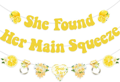 She Found Her Main Squeeze Banner-Lemon Theme Bridal Shower Decoration, Diamond Ring Garland for Lemon Bridal Shower Bachelorette Wedding Engagement Party Supplies