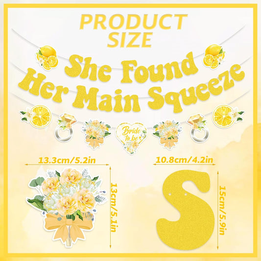 She Found Her Main Squeeze Banner-Lemon Theme Bridal Shower Decoration, Diamond Ring Garland for Lemon Bridal Shower Bachelorette Wedding Engagement Party Supplies